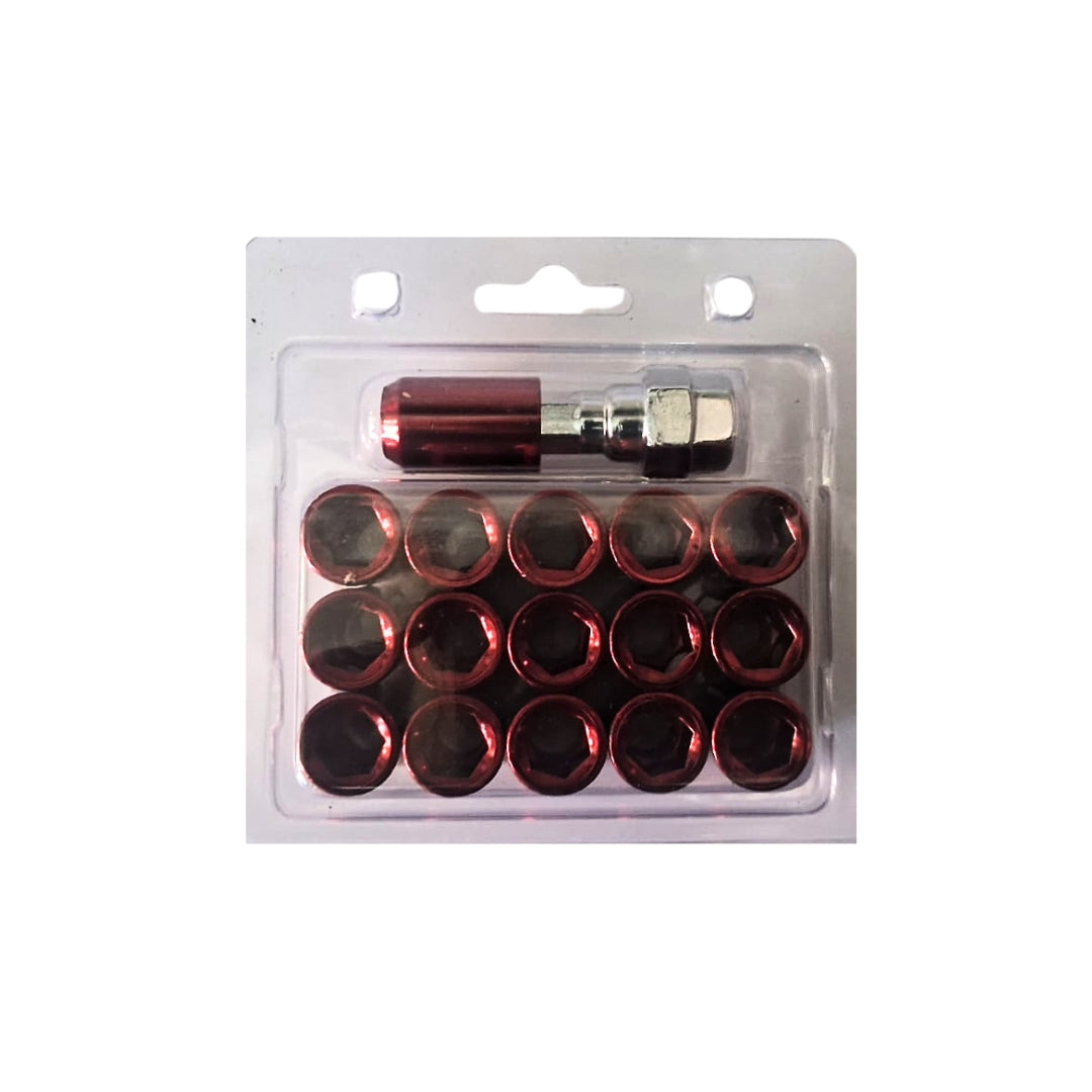 Kit tuercas tubulares (16 pcs + 1 llave) color rojo