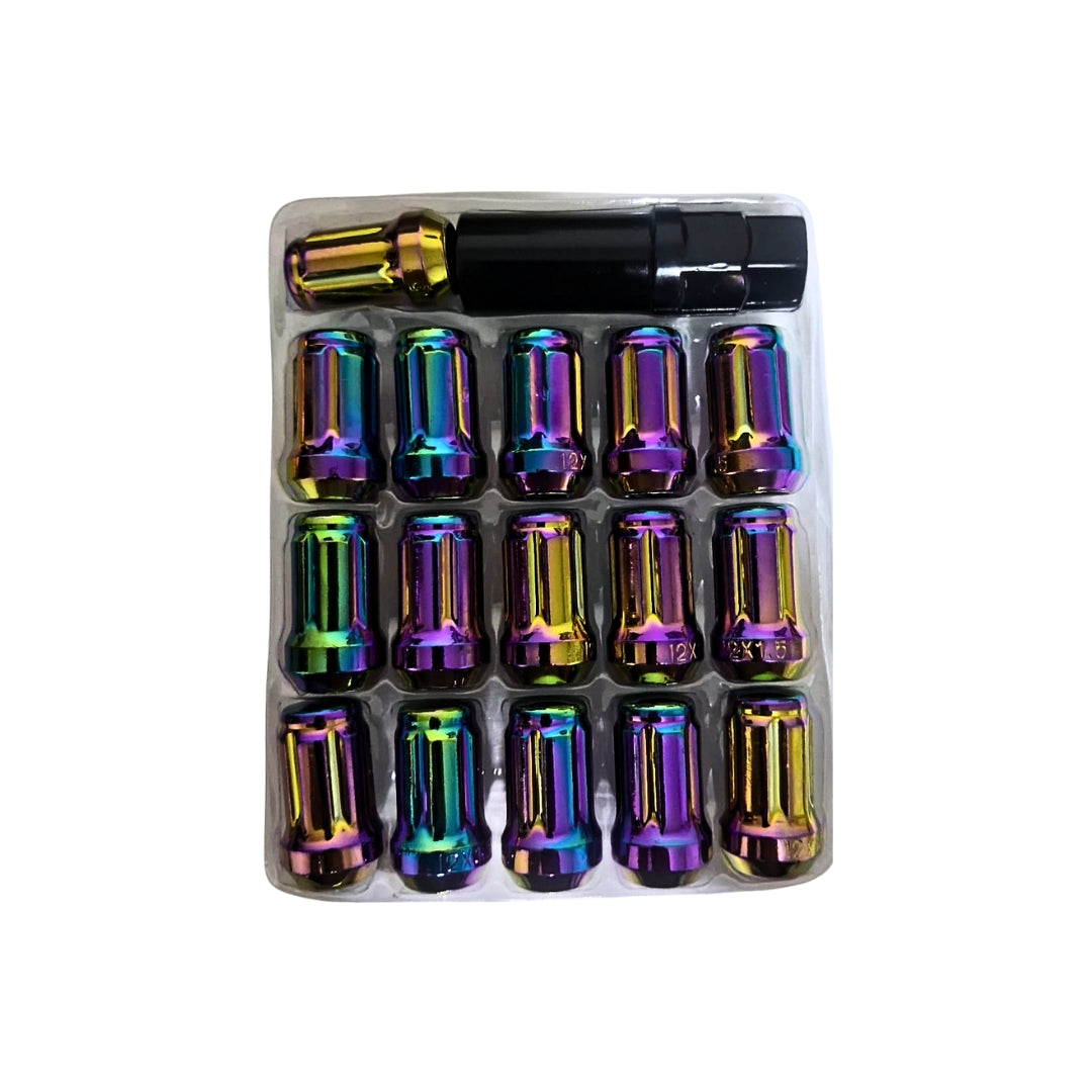 Kit tuercas de rueda forma seguro aro deportivo (16 pcs + 1 llave) color camaleon