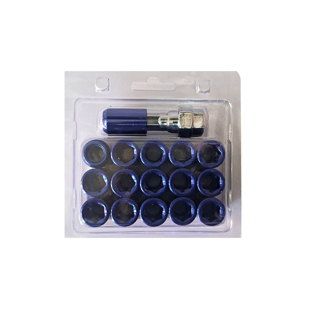Kit tuercas tubulares (16 pcs + 1 llave) color azul