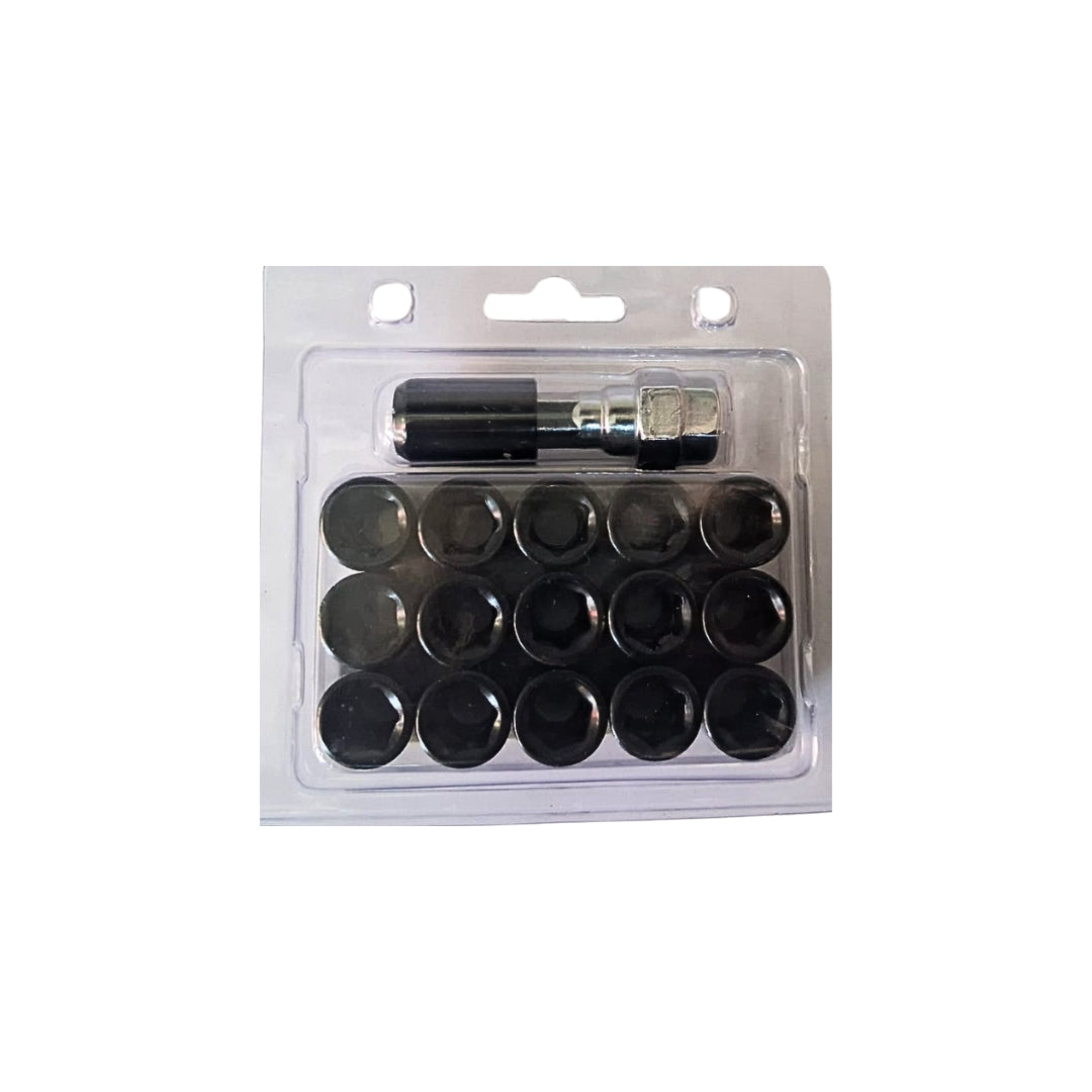 Kit tuercas tubulares (16 pcs + 1 llave) color negro