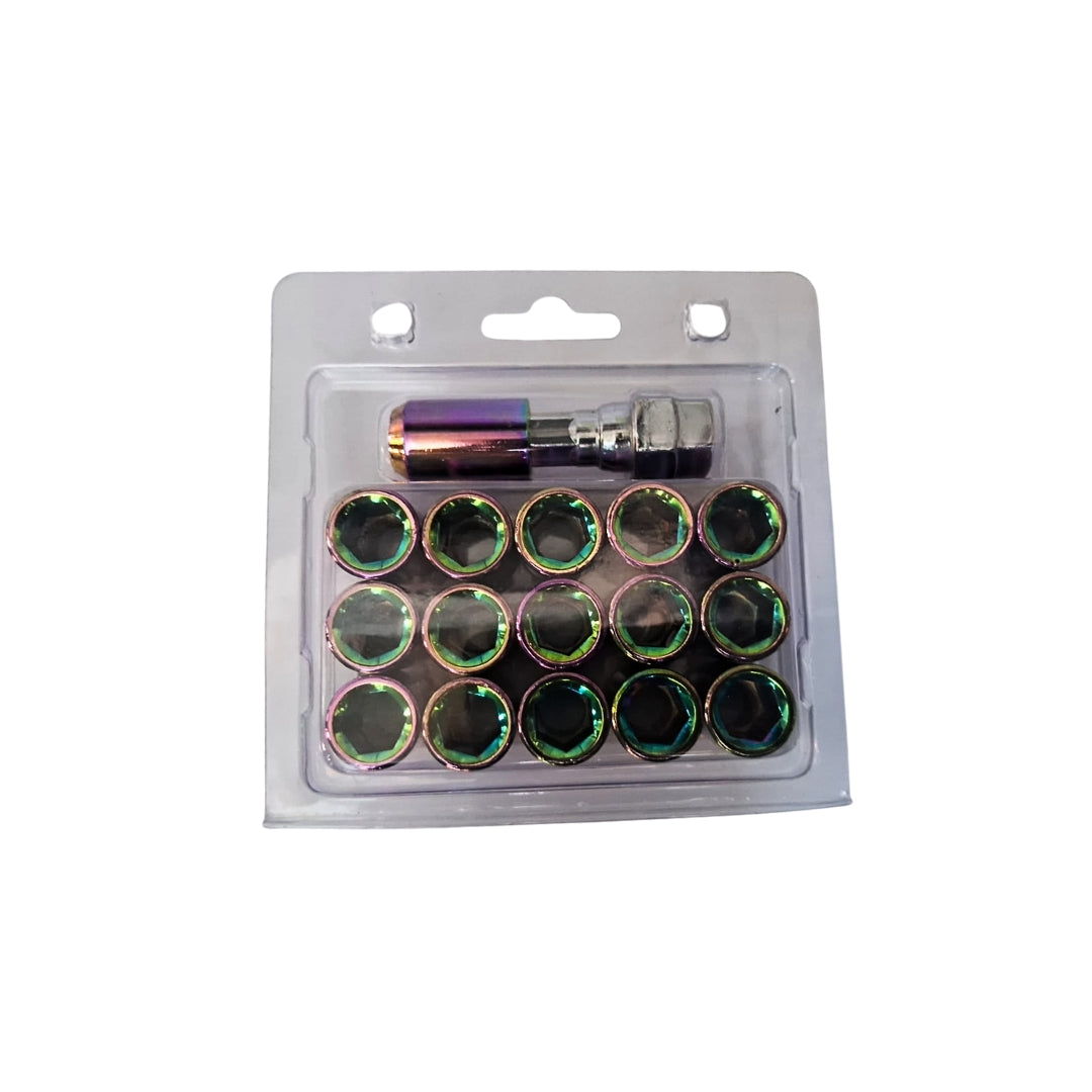 Kit tuercas tubulares (16 pcs + 1 llave) color camaleon