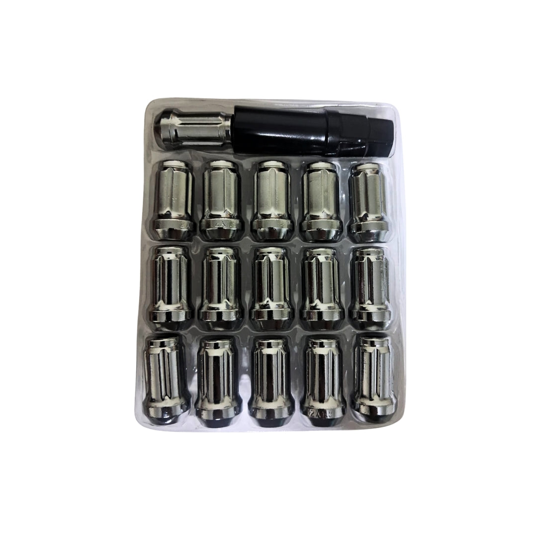 Kit tuercas de rueda forma seguro aro deportivo (16 pcs + 1 llave) color cromado