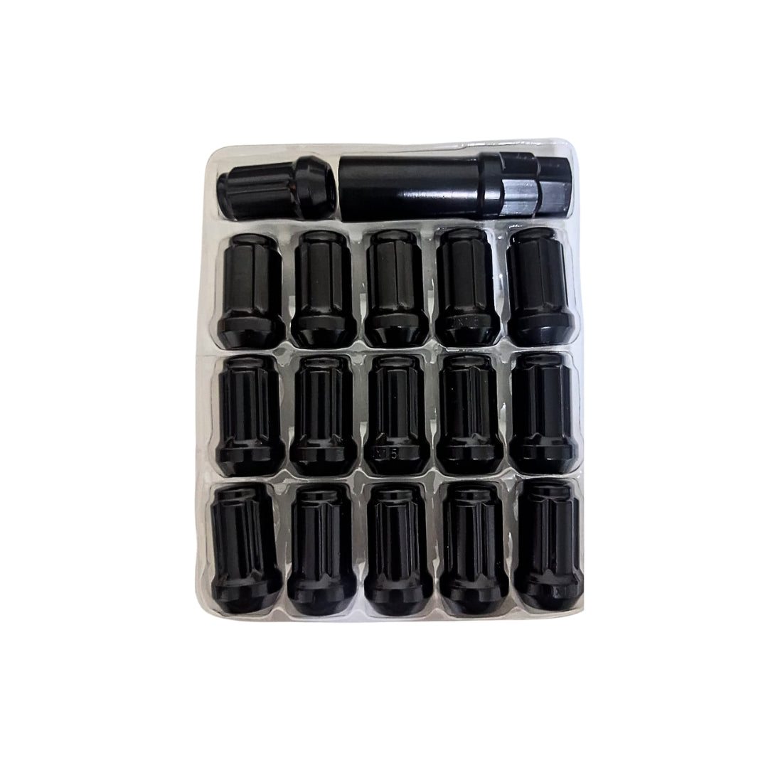Kit tuercas de rueda forma seguro aro deportivo (16 pcs + 1 llave) color negro