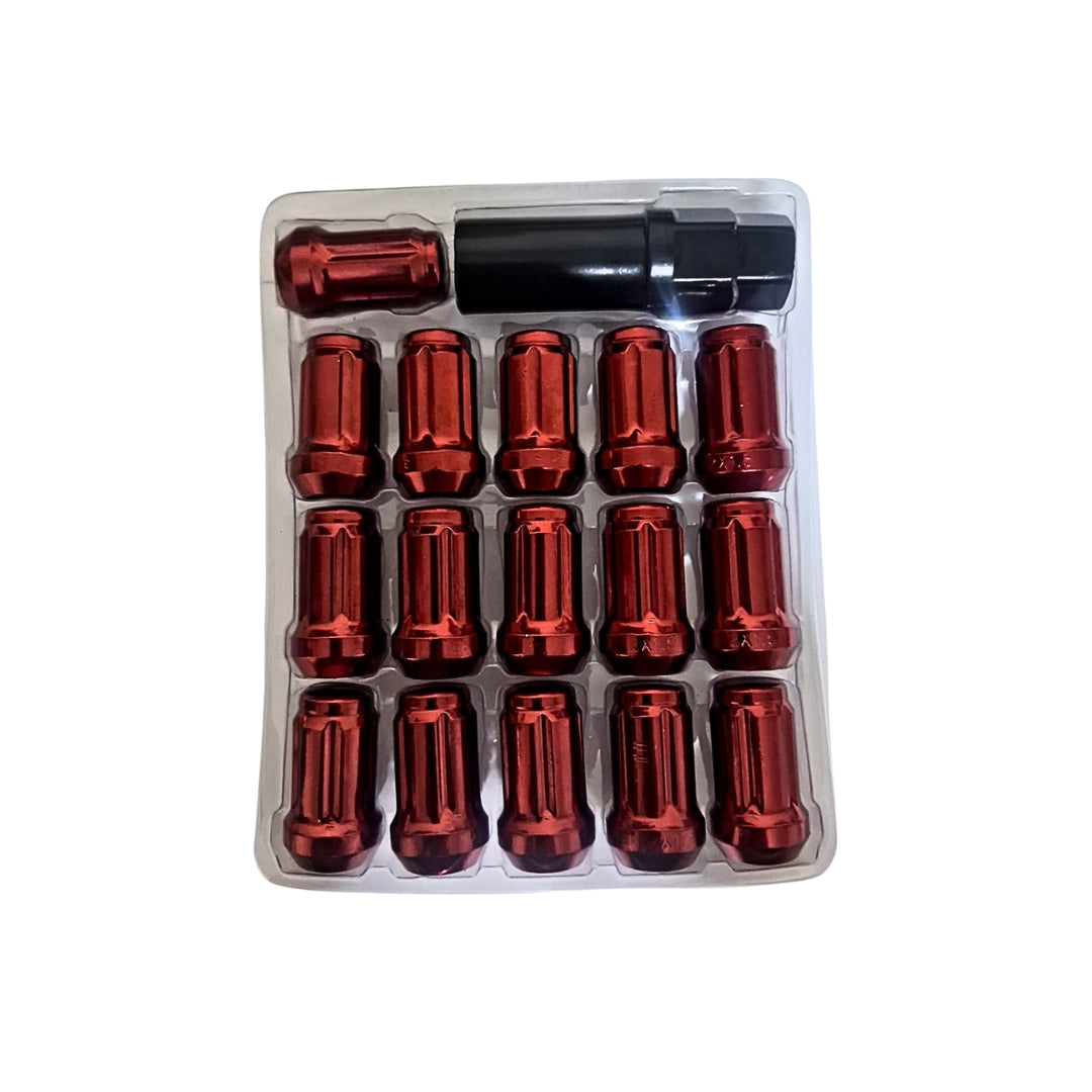 Kit tuercas de rueda forma seguro aro deportivo (16 pcs + 1 llave) color rojo