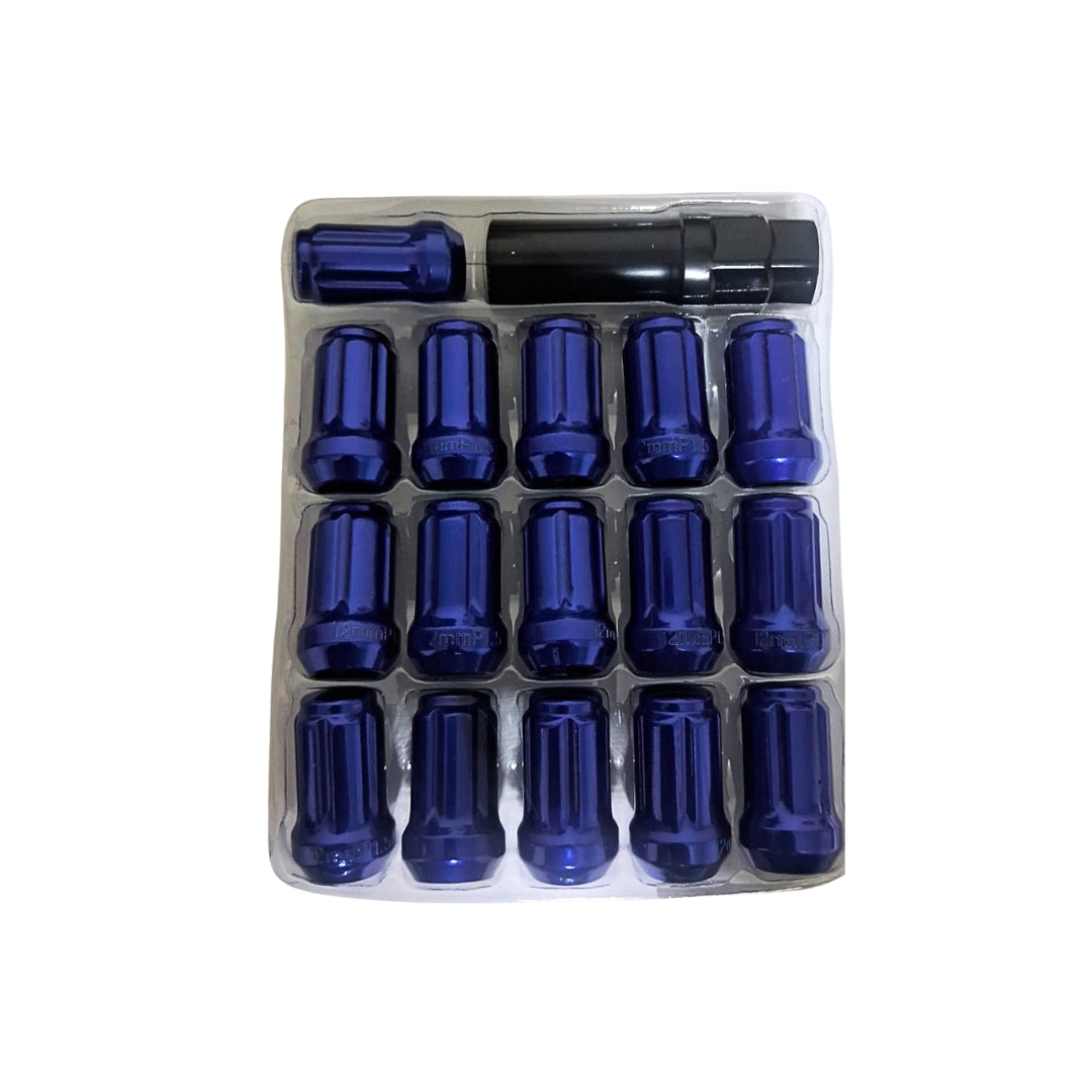 Kit tuercas de rueda forma seguro aro deportivo (16 pcs + 1 llave) color azul
