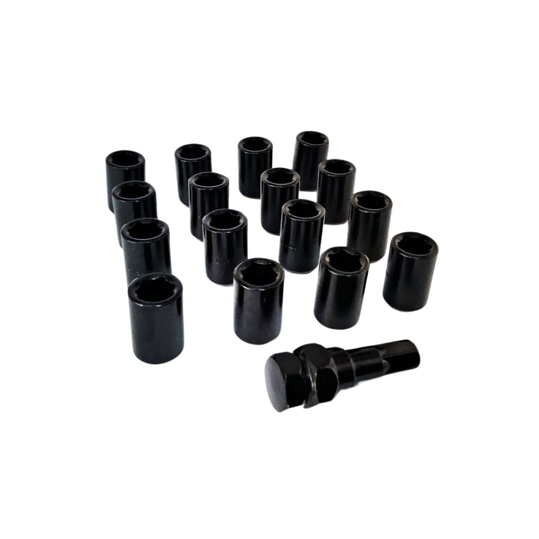 Kit tuercas tubulares (16 pcs + 1 llave) color negro